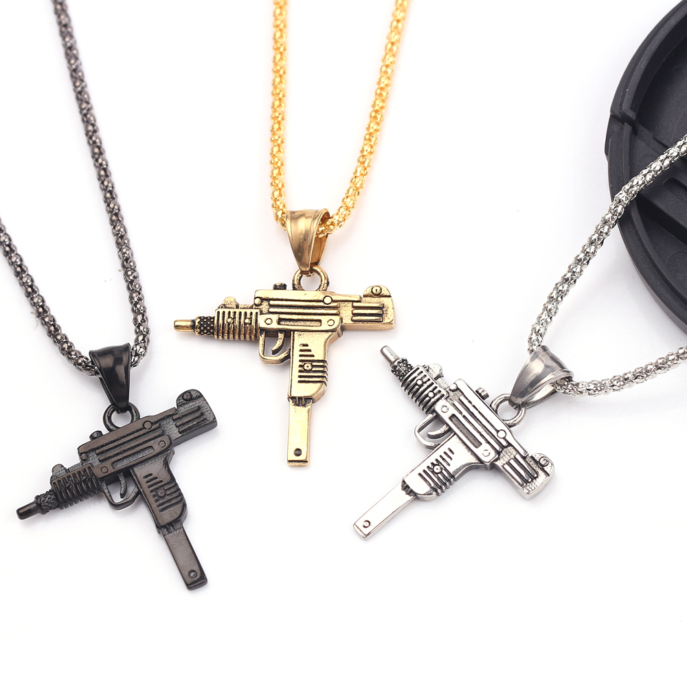 Men Accessories Necklace - パンク・ウジ・ピストル・マシンガン・ネックレス・ペンダント - メンズ向けファッション・ヒップホップ・ジュエリー、ハンサムな個性派アクセサリー
