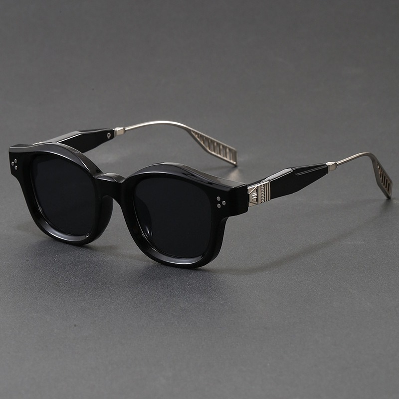 Sunglasses Polarized Men - レトロスクエアアセテートサングラス、リベット装飾メタルテンプル、UV400偏光レンズ、男女兼用