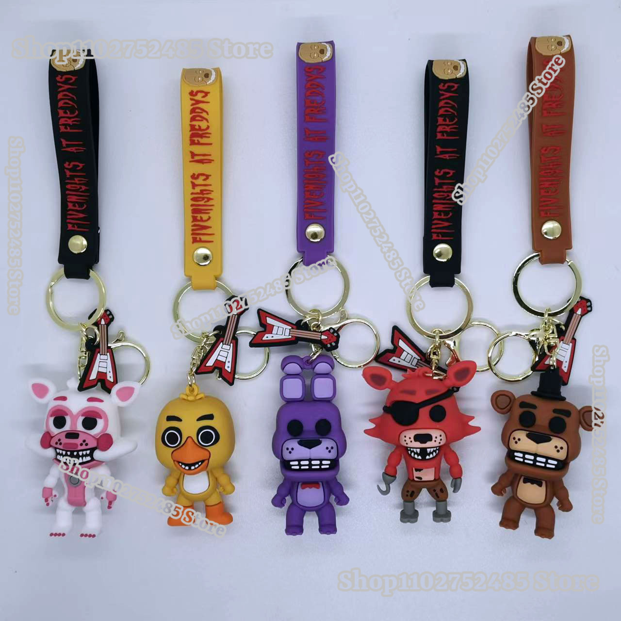 Men Accessories Ring - 5 個漫画アニメ FNAF フィギュアキーホルダー恐ろしい人形フレディキーリング学生飾り男性女性車のキーチェーンリング装飾おもちゃ