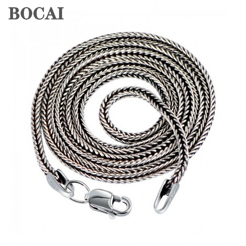 Men Accessories Singapore - BOCAI リアル S925 シルバージュエリーアクセサリー 1.6 ミリメートル織ヘビ骨ネックレス男性と女性のファッションフォックステールチェーン卸売