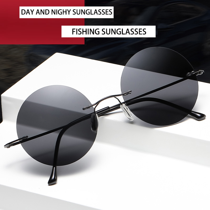Sunglasses Polarized Men - BOYSEEN 超軽量偏光円形フレームレスサングラス男性女性円形ドライビングサングラスモダンでファッショナブルな