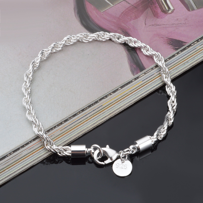 Men Accessories Singapore - 4 ミリメートルシルバーメッキツイストロープブレスレットジュエリー女性と男性のためのファッションチェーンチャームフラッシュジュエリーアクセサリー