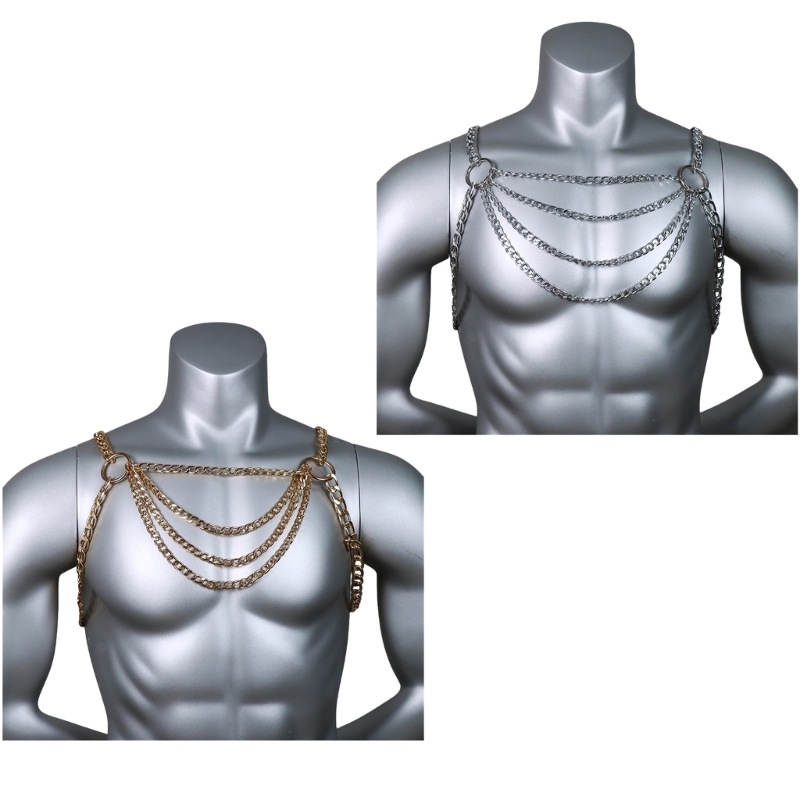 Mens Accessories Style - 男性のセクシーなメタルボディ胸チェーンジュエリーパンクスタイルビキニハーネスフェスティバルアクセサリーパーティークラブ中空アウトネックレス