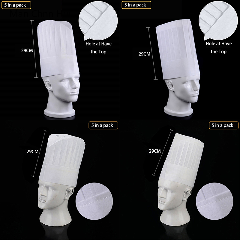 Men Accessories Shop - レストランやキッチン用の使い捨てで通気性のあるシェフの帽子,ユニセックス,5/10ユニットワークキャップ ホワイトアジャスタブルシェフハット