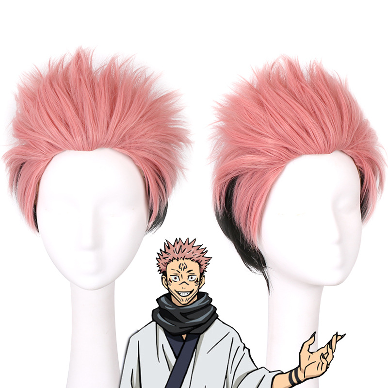 Mens Accessories Style - 呪術廻戦 両面宿儺 コスプレウィッグ マルチカラー 上向きにカールするシャープな前髪付き スタイリングが簡単