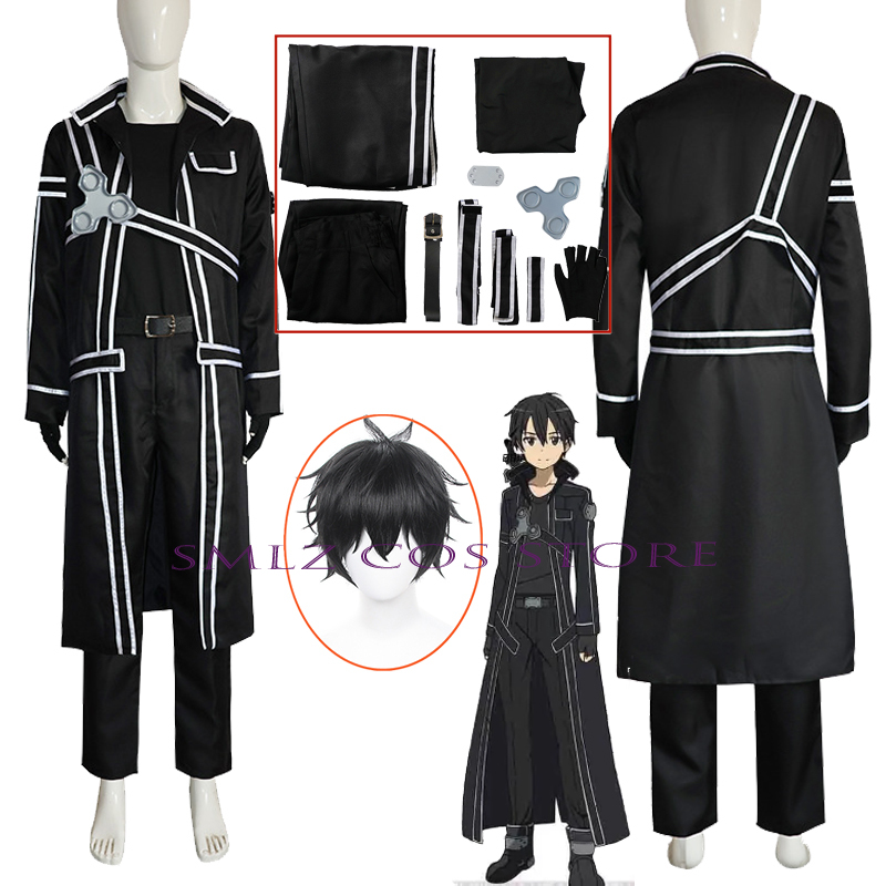 Men Accessories Online - 男性用キリトーキリガヤコスプレ衣装,アニメ衣装,ソードアート,オンラインコスチューム,ジャケット,シャツ,パンツ,トレンチ,キリトーユニフォーム,ウィッグスーツ,パーティー