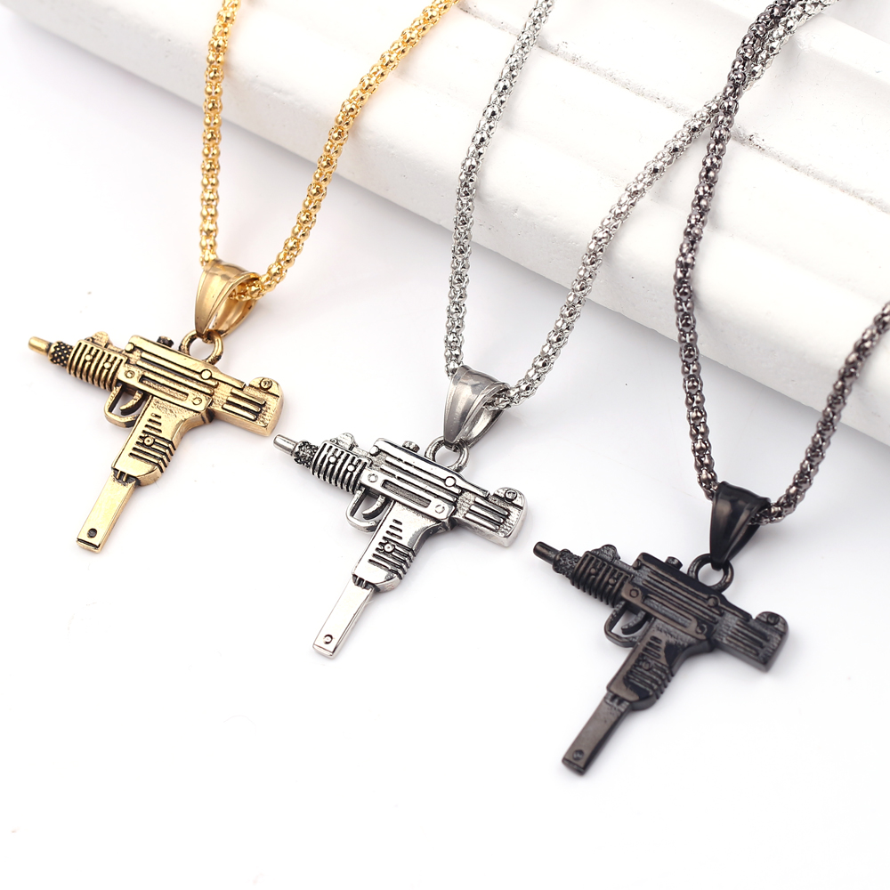 パンク・ウジ・ピストル・マシンガン・ネックレス・ペンダント  - Men Accessories Necklace のレビューと価格