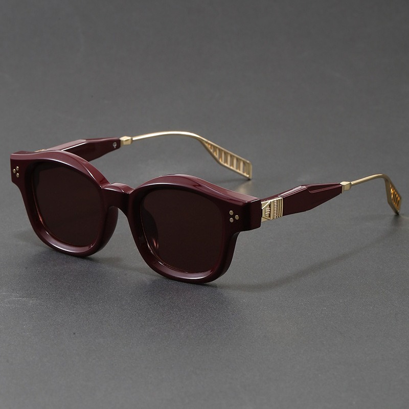 レトロスクエアアセテートサングラス、リベット装飾メタルテンプ - Sunglasses Polarized Men のレビューと価格