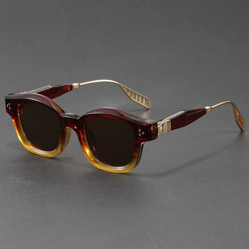 レトロスクエアアセテートサングラス、リベット装飾メタルテンプ - Sunglasses Polarized Men のレビューと価格