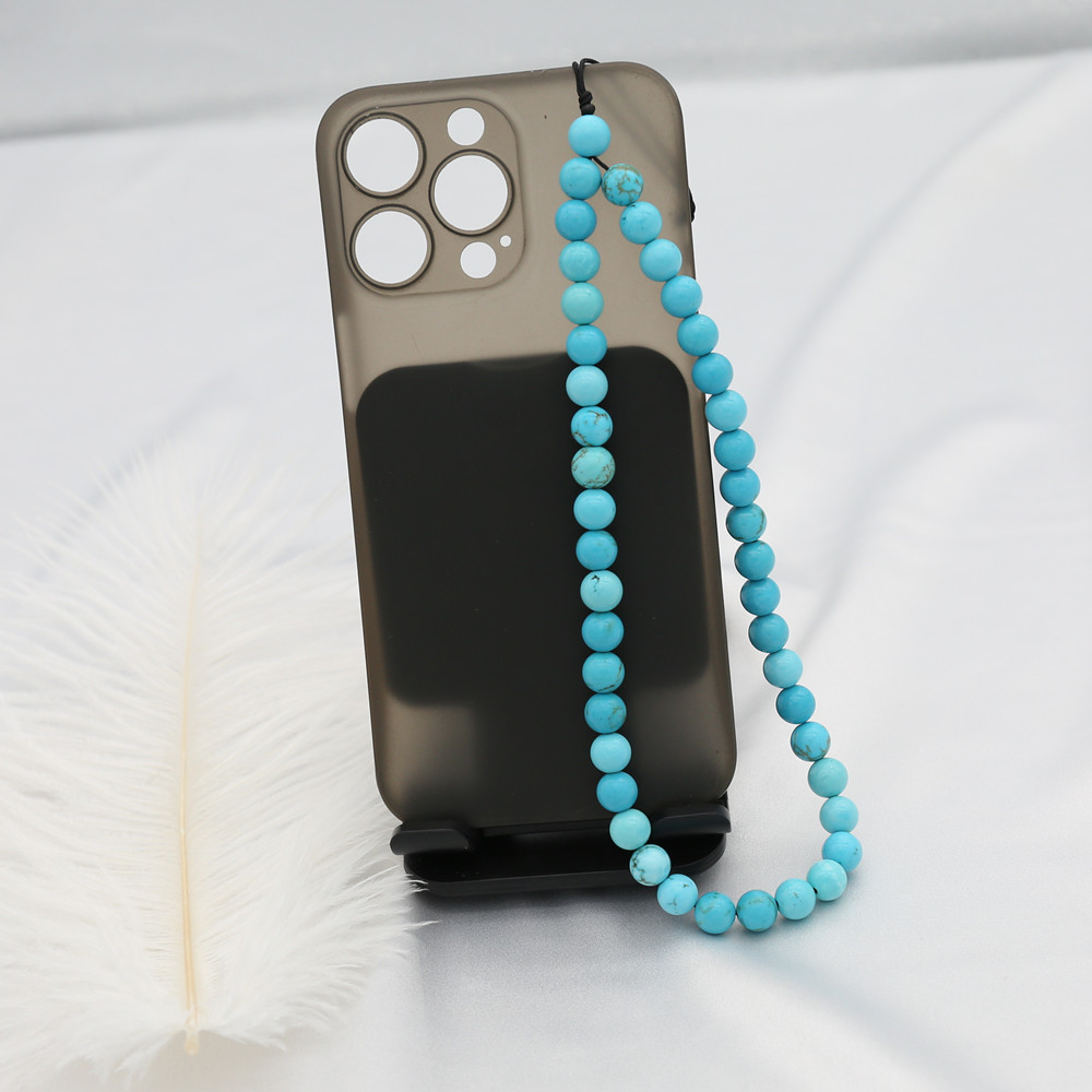 8mmブルーターコイズビーズ携帯電話チェーン女性用電話チャー - Men'S Accessories Chain のレビューと価格