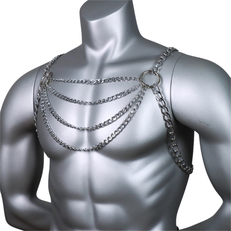 男性のセクシーなメタルボディ胸チェーンジュエリーパンクスタイ - Mens Accessories Style のレビューと価格