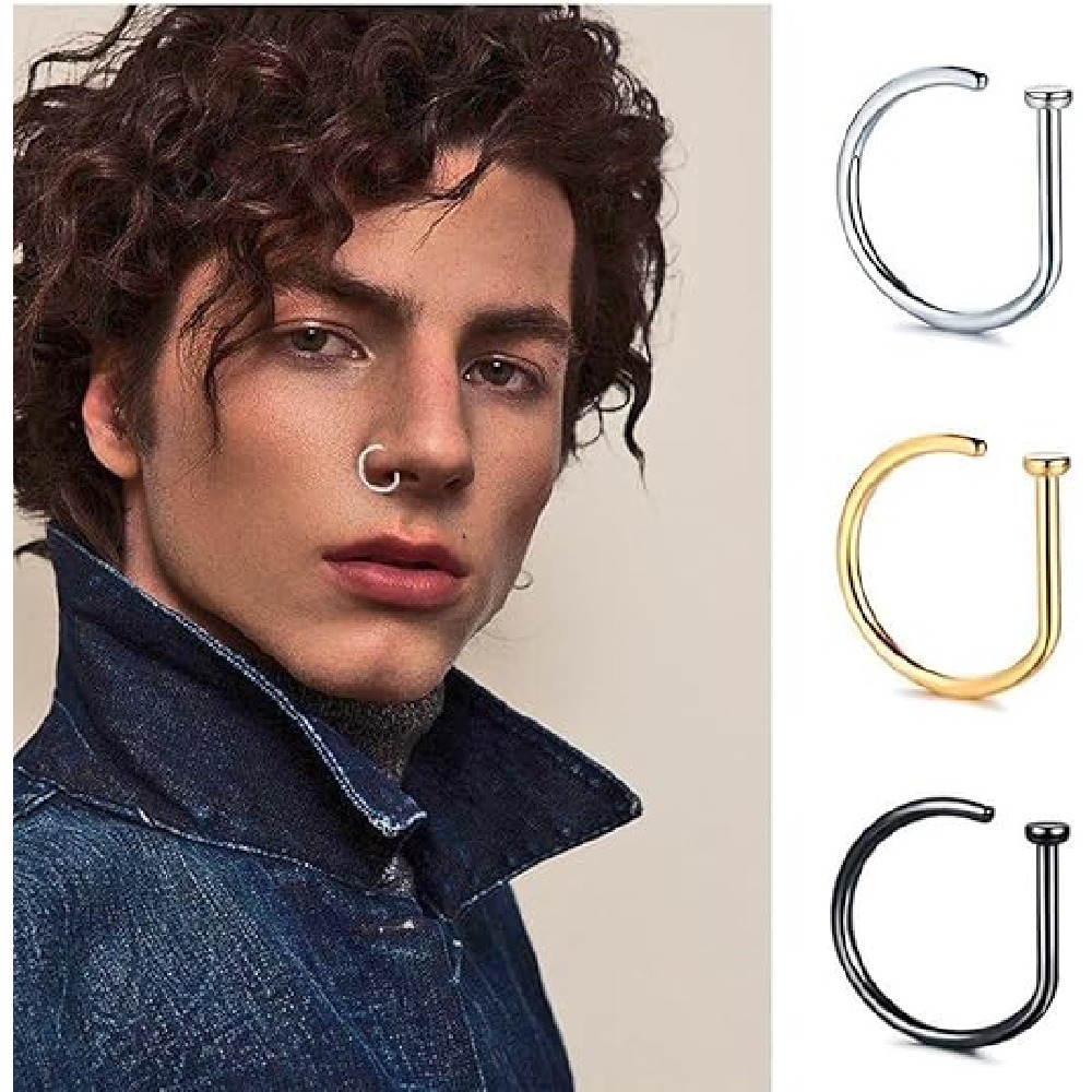 4個セット ノンピアス D型ノーズリング フェイクノーズカフ - Men Accessories Ring のレビューと価格