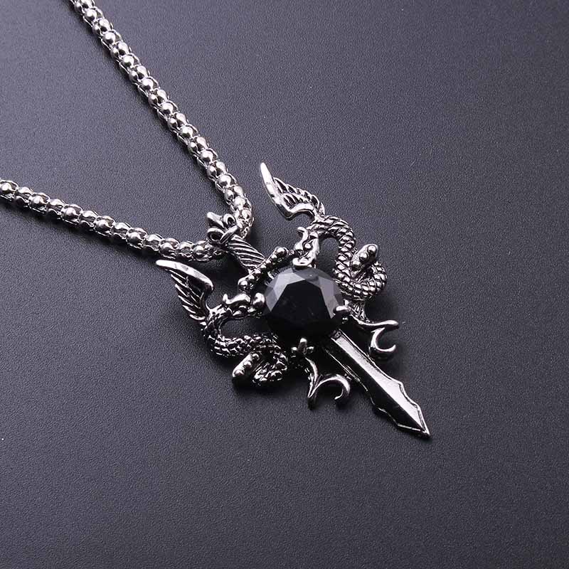 ダブルドラゴンブラックジェムクロスネックレスパンクパーソナラ - Men Accessories Necklace のレビューと価格