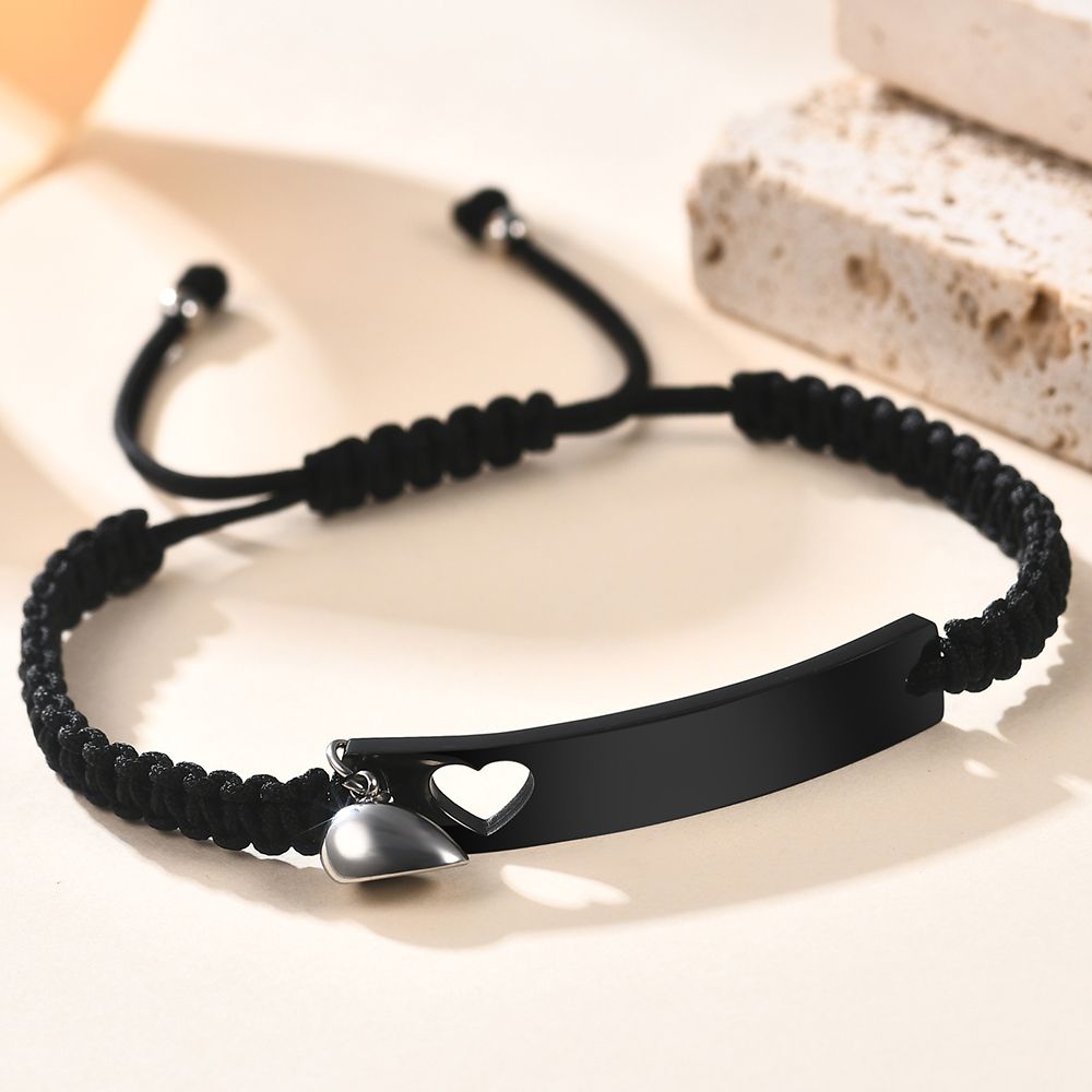 カスタムステンレス鋼のカップルブレスレットセット黒織りハート - Men Accessories All のレビューと価格
