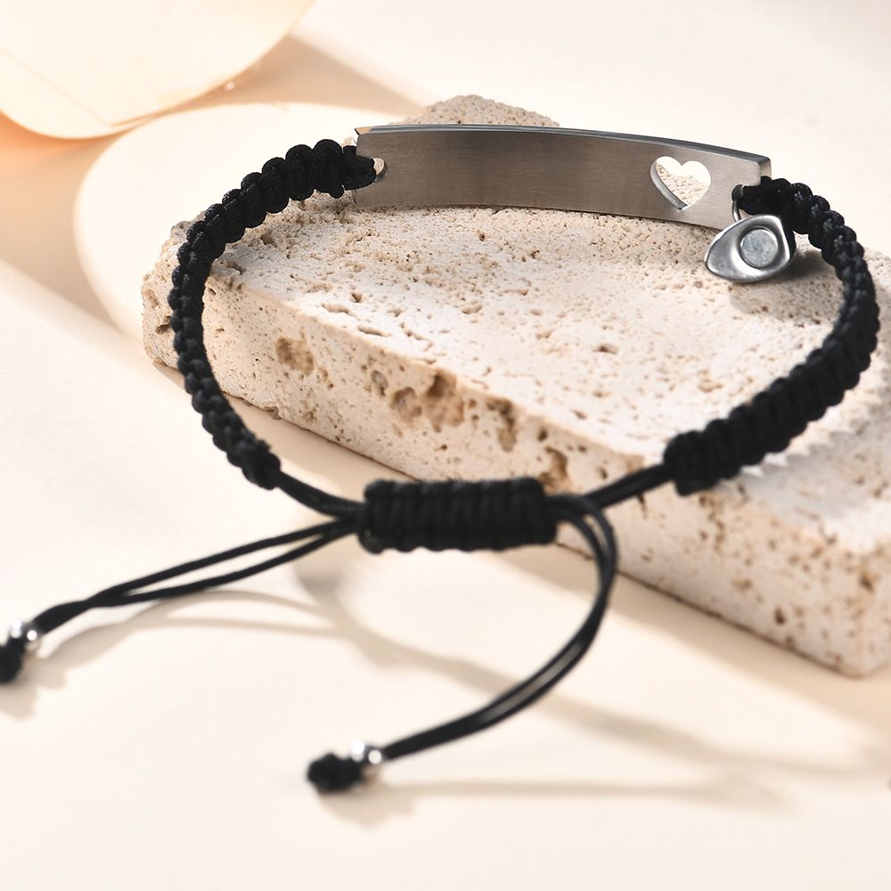 カスタムステンレス鋼のカップルブレスレットセット黒織りハート - Men Accessories All のレビューと価格